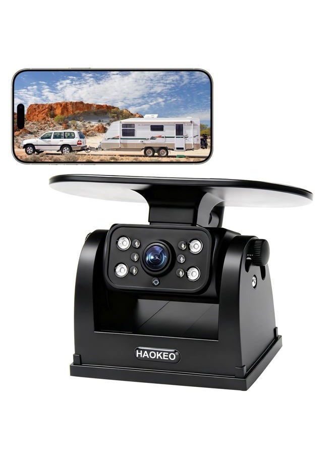 HaoKeo WiFi Magnetic Solar Wireless Backup Camera Rechargeable Battery IP69 Waterproof 1080P Night Vision Rear View Camera No Wiring for Boat Travel Trailer/RV/Truck/Camper for iPhone iPad Android - Image 1