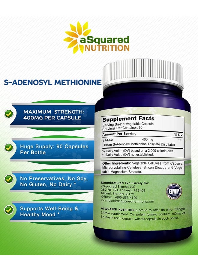 Same 400Mg Supplement 90 Capsules Same (Sadenosyl Methionine) To Support Mood Joint Health And Brain Function Extra Strength Vegan Sam E Pills