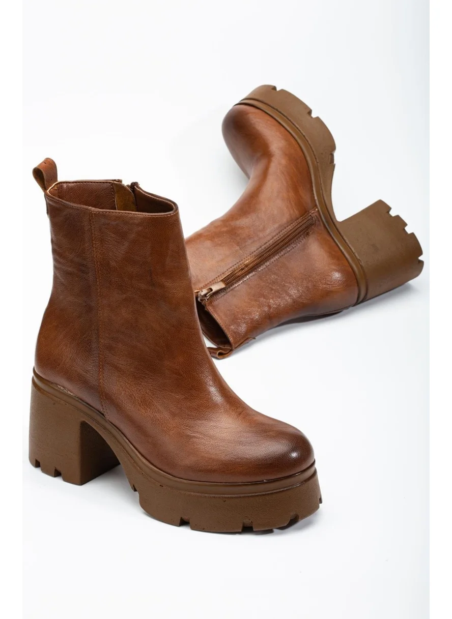 Dilimler Ayakkabı Women's Platform Heeled Boots Brown Flat Zippered