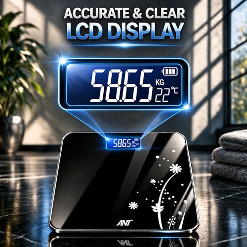 ANT Esports ANT Flora Bud Digital Weighing Scale for Body Weight | 180kg Capacity | LCD Display | Highly Accurate | Tempered Glass Bathroom Body Scale | 40 Months Warranty | Battery Included - Image 4