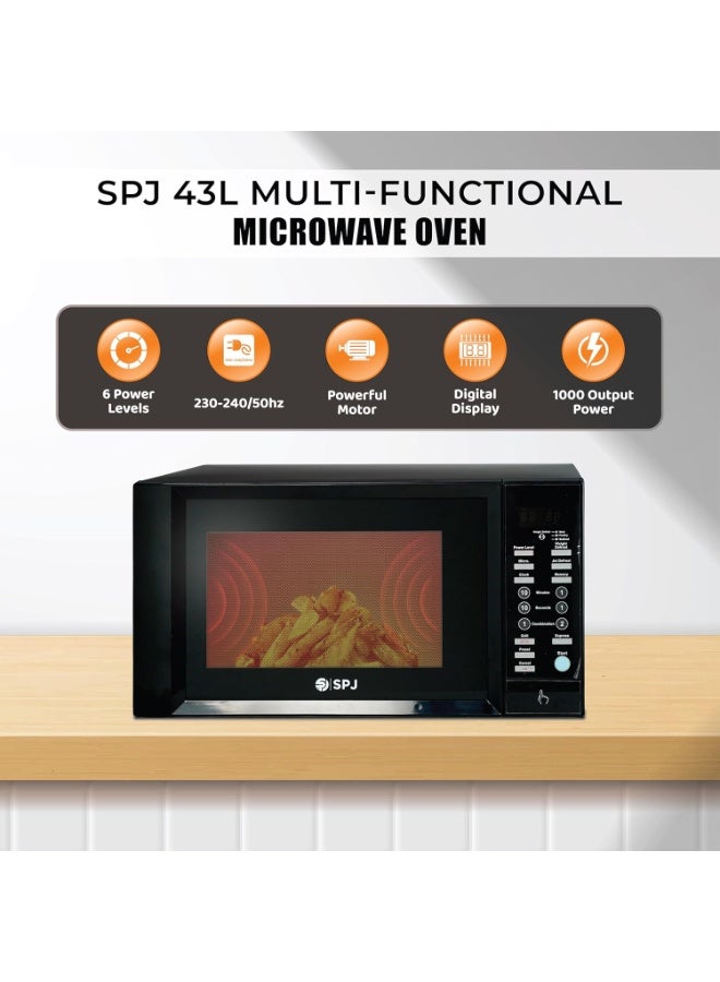اس بي جي فرن ميكروويف رقمي SPJ سعة 43 لترًا مع شواية - ميكروويف بقوة 1000 واط + شواية بقوة 1300 واط | 6 مستويات طاقة | مؤقت 99 دقيقة | سعة كبيرة | تحكم رقمي باللمس | مثالي للخبز والتسخين والشواء | MWBLU-43L007 | أسود | ضمان لمدة عام - Image 1