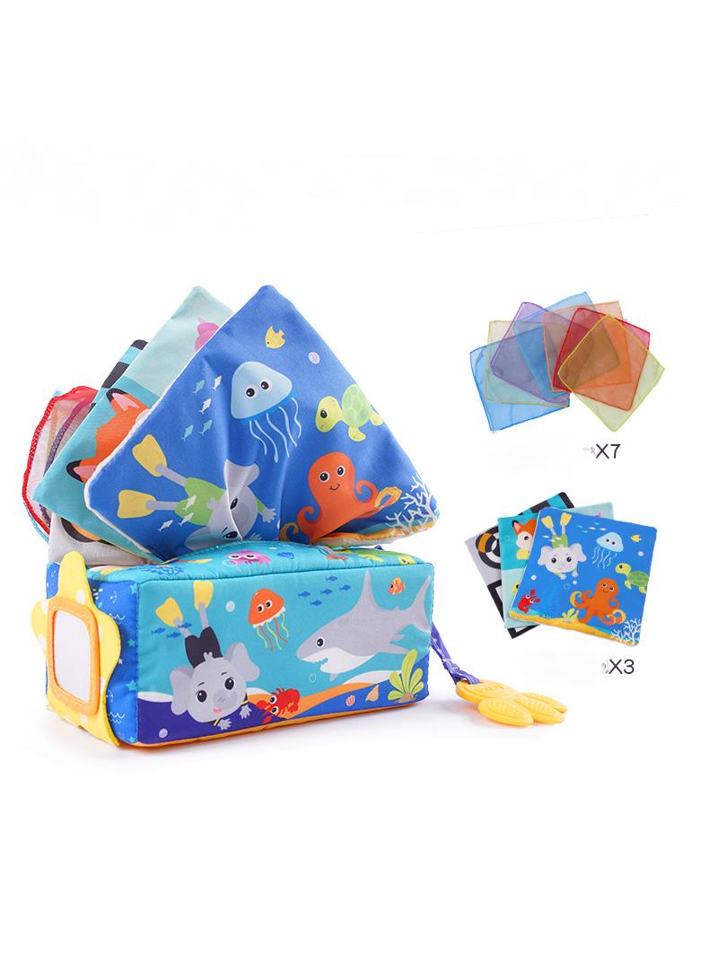 Baby Tissue Box Toy, Tissue Box Toy for Babies 6 to 12 Months, Soft Infant Newborn Toddlers Sensory Toys,Magic Tissue Box Baby Toy or Baby Kids Educational Preschool Learning Dark blue - Image 1