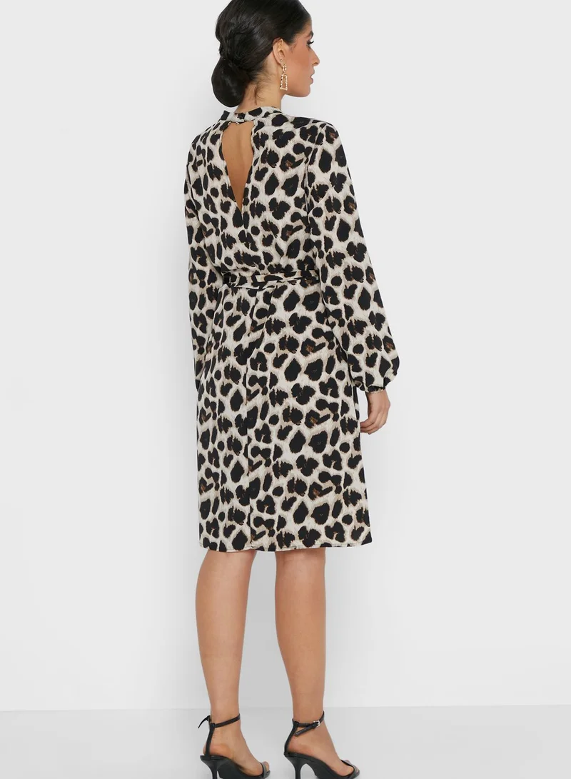 Jacqueline de Yong Drawstring Detail Printed Dress