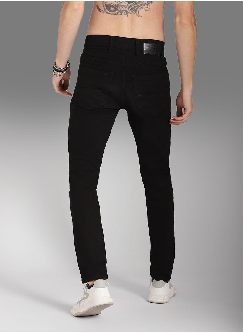 HIGH STAR - Black Slim Fit Stretchable Jeans for Men, Mid Rise - Image 1