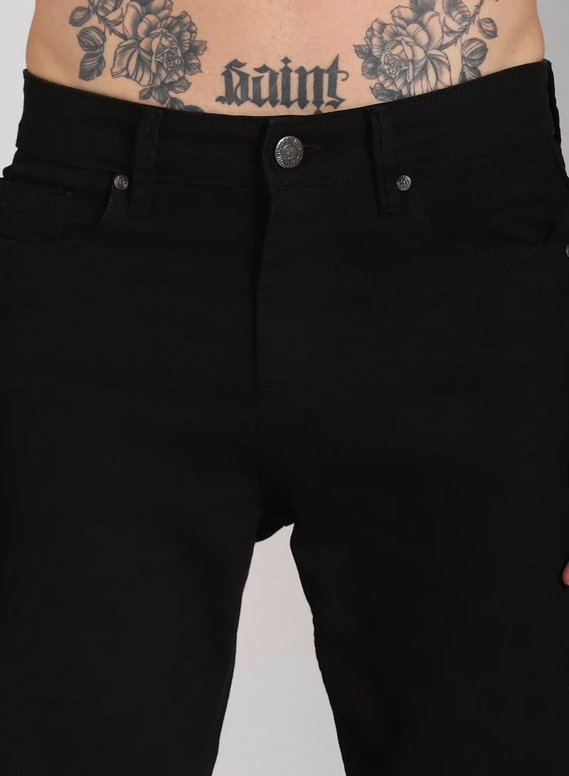 HIGH STAR Black Slim Fit Stretchable Jeans for Men, Mid Rise