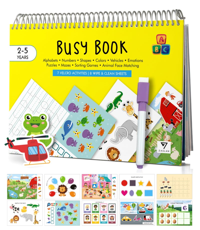 Zaslan Montessori Busy Book | Toddler Busy Book for 2-5 Yrs | Activity Binder| Quiet Book| Educational Toys For 3 Year Old| Kids Learning Books 2-3 Years| Books For 2 Yrs Old | Kids Gifts - Image 1