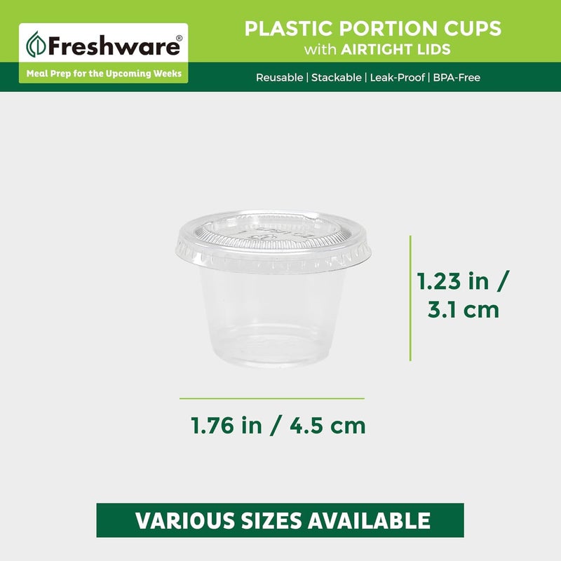 Freshware Plastic Portion Cups with Lids [1 Ounce, 200 Sets] Disposable Plastic Cups for Meal Prep, Salad Dressing, Jellos Shot Cups, Souffle Cups, Condiment and Dipping Sauce Cups - Image 3