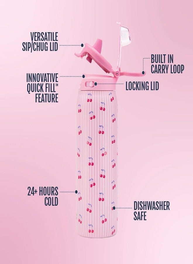 Ello Pop & Fill 18oz Stainless Steel Kids Water Bottle with Quick Fill Lid | Vacuum Insulated BPA Free Bottle with Leak Proof Straw and Chug Lid, Dishwasher Safe, Gift For Kids Teens, Preppy Cherries - Image 4