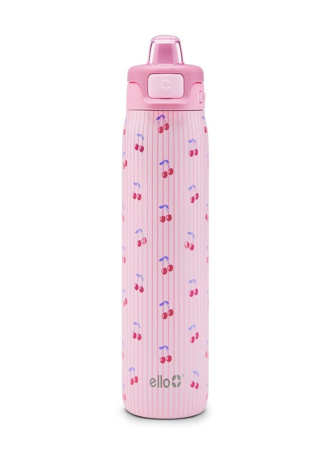 Ello Pop & Fill 18oz Stainless Steel Kids Water Bottle with Quick Fill Lid | Vacuum Insulated BPA Free Bottle with Leak Proof Straw and Chug Lid, Dishwasher Safe, Gift For Kids Teens, Preppy Cherries - Image 1