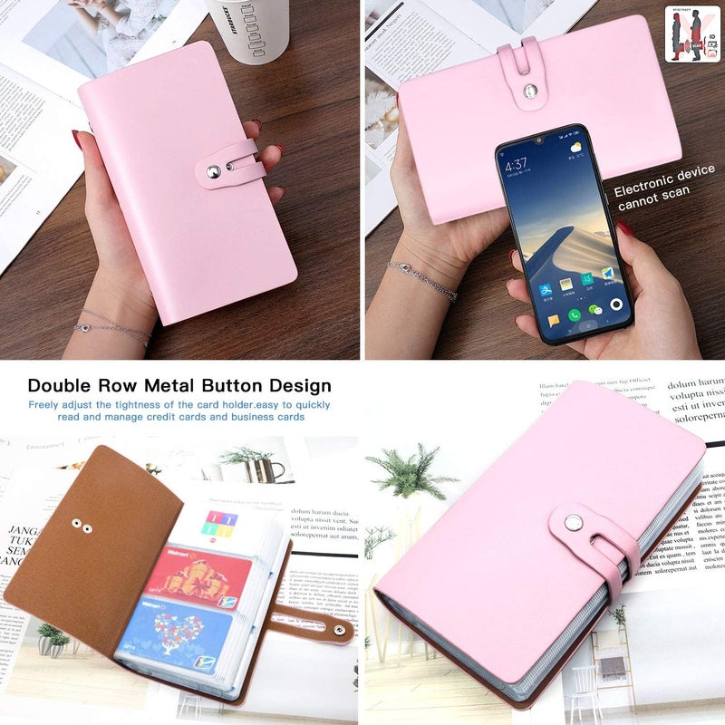 Excefore Credit Card Holder, Business Card Organizer Credit Cards Protector with 96 Card Slots RFID Blocking Business Cards Holder for Managing Your Different Cards to Prevent Loss or Damage (Pink) - Image 3