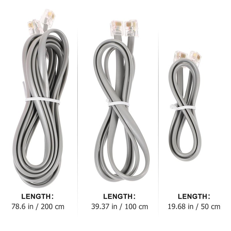 3pcs Telephone Extension Cord Set with 6p6c Rj12 Connectors, Silver Gray Landline Phone Cable Kit for Home and Office Use, Includes 0.5m, 1m, and 2m Flat Phone Line Cords - Image 2