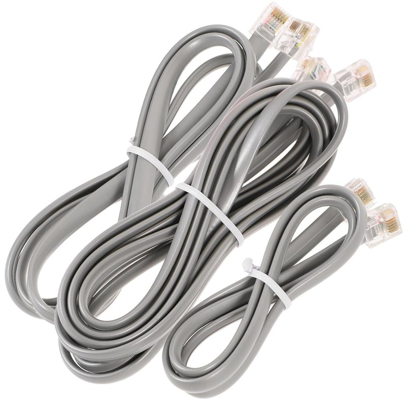 3pcs Telephone Extension Cord Set with 6p6c Rj12 Connectors, Silver Gray Landline Phone Cable Kit for Home and Office Use, Includes 0.5m, 1m, and 2m Flat Phone Line Cords - Image 1