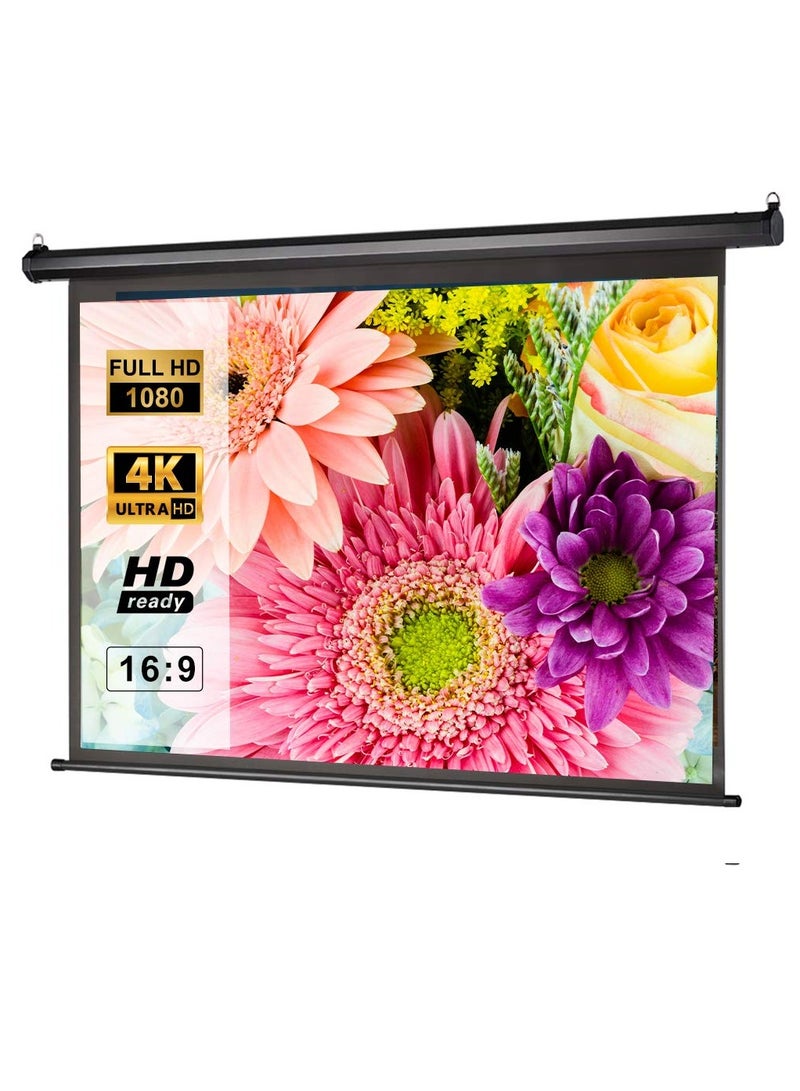 Manual Pull Down Projector Screen 100 Inch 16:9 Retractable – HD Wall/Ceiling Mount Movie Screen for Home Theater, Cinema, Office, School, Black  - Image 1