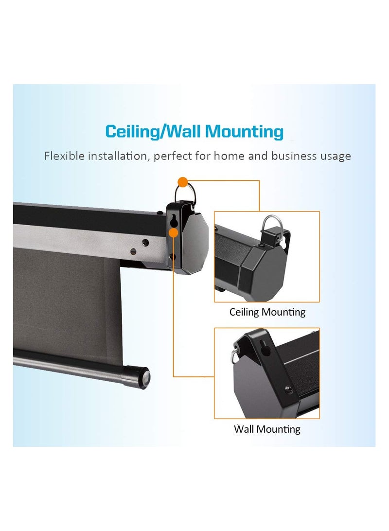 Manual Pull Down Projector Screen 100 Inch 16:9 Retractable – HD Wall/Ceiling Mount Movie Screen for Home Theater, Cinema, Office, School, Black  - Image 4