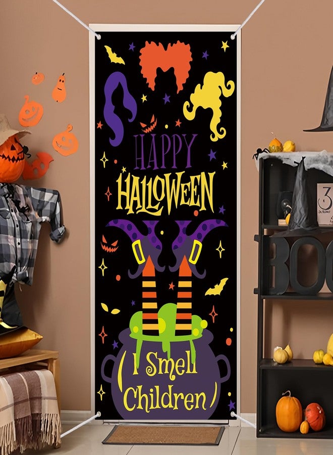 Fairooth Halloween Witch Door Cover Fabric Witch Door Background Banner Large Horror Front Doors Porch Photo Banner Halloween Decor Sign for Halloweens Party Front Door Window Wall Decoration - Image 4