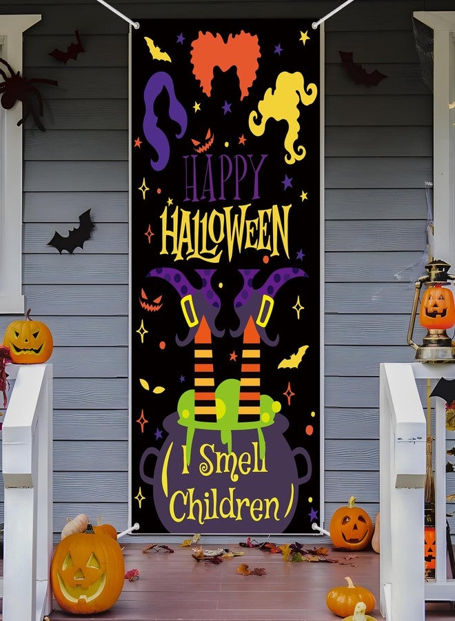 Fairooth Halloween Witch Door Cover Fabric Witch Door Background Banner Large Horror Front Doors Porch Photo Banner Halloween Decor Sign for Halloweens Party Front Door Window Wall Decoration - Image 5