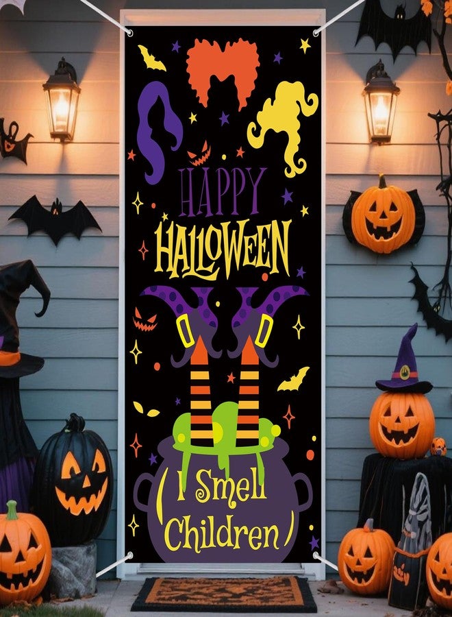 Fairooth Halloween Witch Door Cover Fabric Witch Door Background Banner Large Horror Front Doors Porch Photo Banner Halloween Decor Sign for Halloweens Party Front Door Window Wall Decoration - Image 1