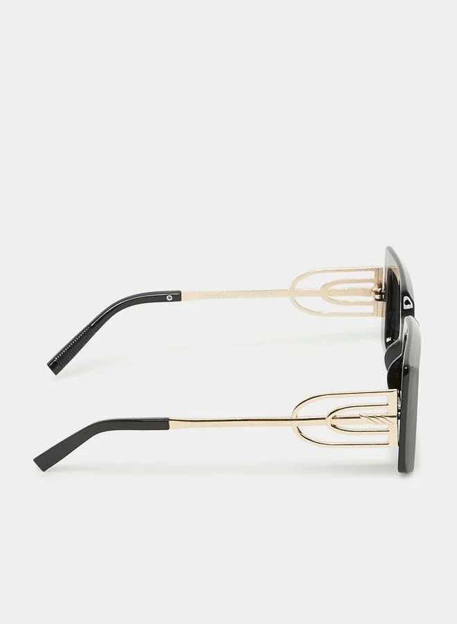 Styli Full Rim Rectangle Sunglasses with Temple Detail