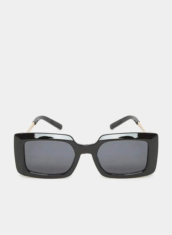 Styli Full Rim Rectangle Sunglasses with Temple Detail