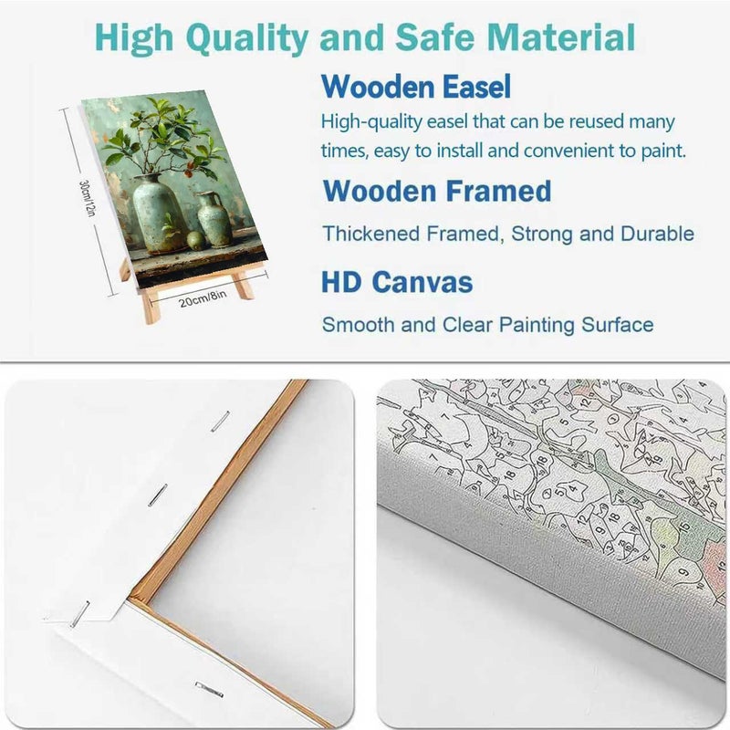 askkqtx 2 Pack Vintage Plant Paint by Numbers Kit for Adults, Pot Plants Paint by Numbers Kit for Adults with Frame, DIY Paint by Numbers Framed for Gift Home Wall Decor 8x12 Inch - Image 3