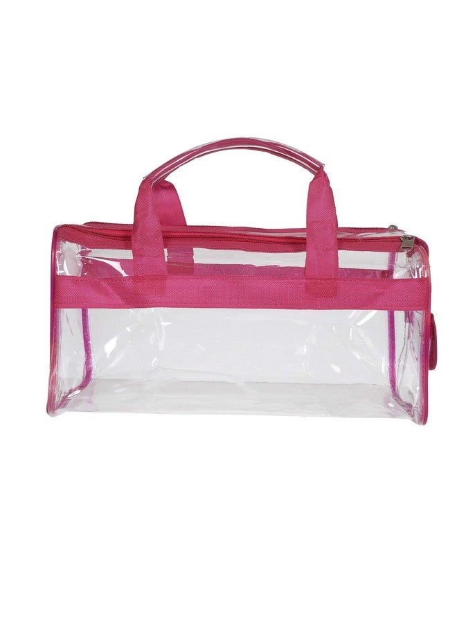 Kuber Industries Small Size Crystal Clear Plastic Cosmetic Bags Travel PVC Vinyl Toiletry Bag, Zipper Large Transparent Waterproof Make-Up Case Organizer Bag (Pink) (F_26_KUBBMART017023) - Image 1