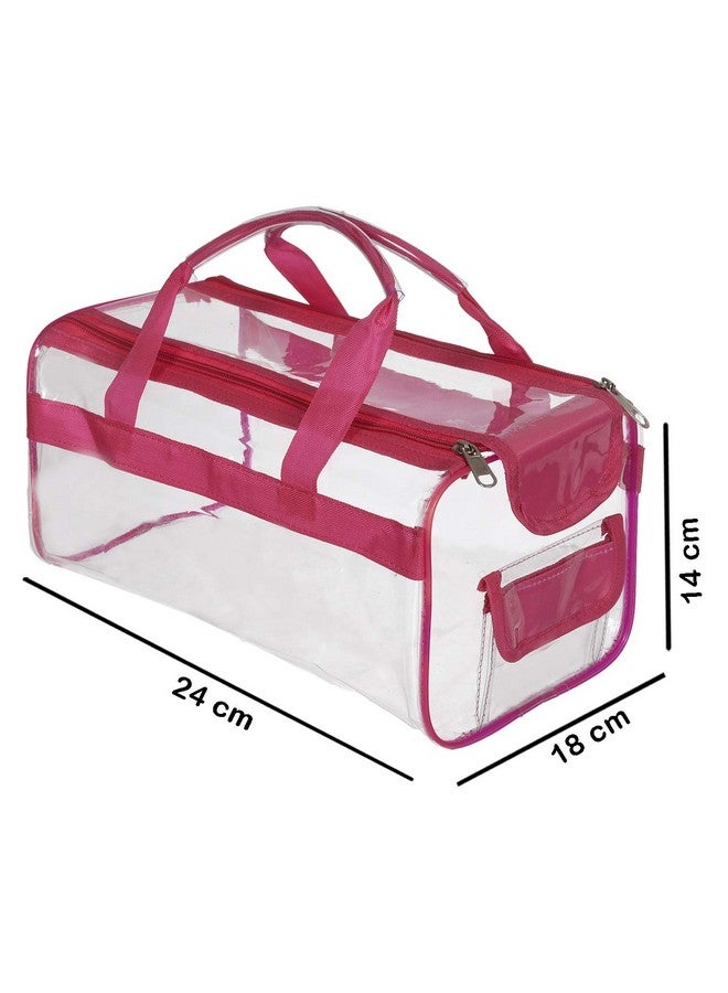 Kuber Industries Small Size Crystal Clear Plastic Cosmetic Bags Travel PVC Vinyl Toiletry Bag, Zipper Large Transparent Waterproof Make-Up Case Organizer Bag (Pink) (F_26_KUBBMART017023) - Image 2