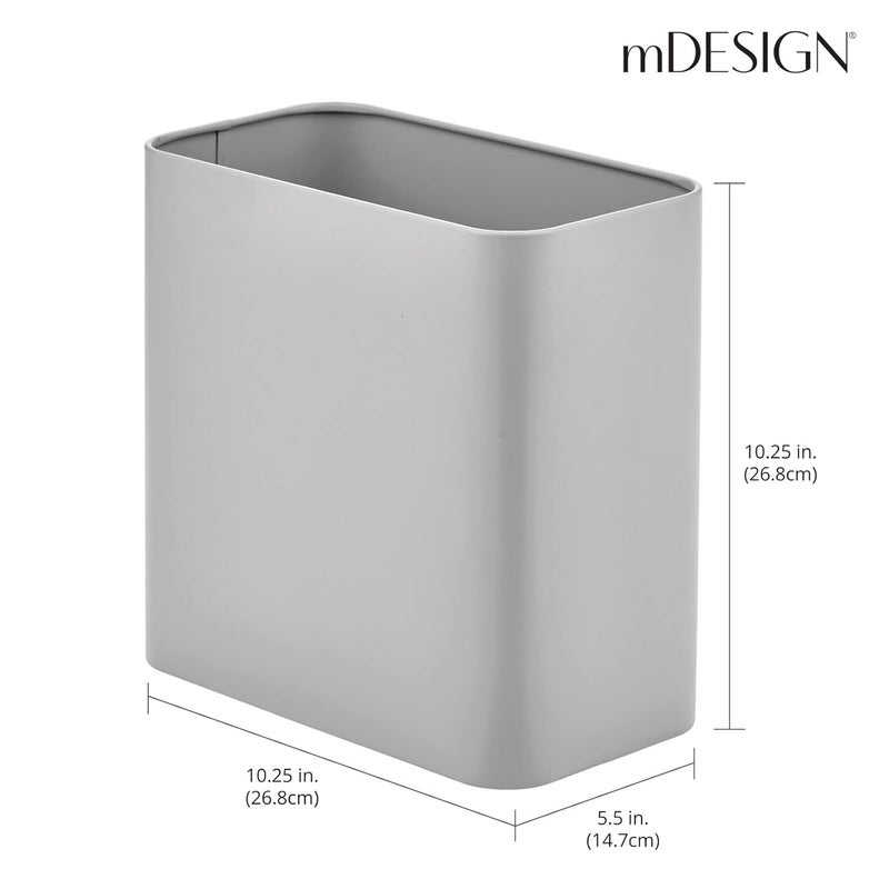 m-design Small Metal 2.4 Gallon/9 Liter Trash Can Wastebasket Garbage Bin for Bathroom, Slim Rubbish Waste Bin Trashcans - Mirri Collection - Gray (23578MDBST) - Image 3