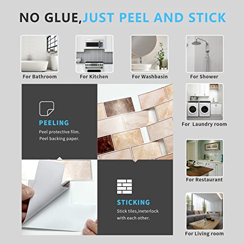 URCOLOR 10-Sheet Peel and Stick Backsplash Subway Tile for Kitchen,12"x12" Self Adhesive Wall Tiles Sticker on Back Splashes for Bathroom Yellow Brown Marble Design - Image 4