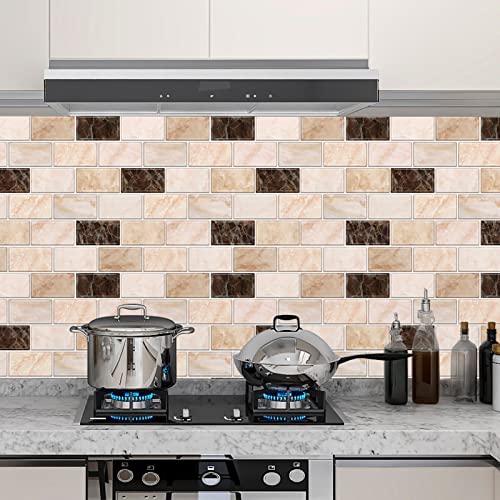 URCOLOR 10-Sheet Peel and Stick Backsplash Subway Tile for Kitchen,12"x12" Self Adhesive Wall Tiles Sticker on Back Splashes for Bathroom Yellow Brown Marble Design - Image 3