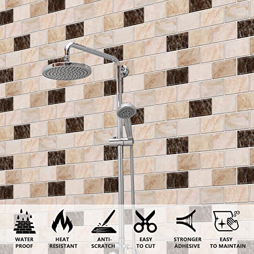 URCOLOR 10-Sheet Peel and Stick Backsplash Subway Tile for Kitchen,12"x12" Self Adhesive Wall Tiles Sticker on Back Splashes for Bathroom Yellow Brown Marble Design - Image 2