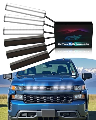 OKLSG 6Pcs LED Grill Lights for 2019-2024 2025 Chevrolet Silverado Raptor Grille Marker Lights Silverado 1500 2500 3500 Accessories Front Bumper Grille Trims (White) - Image 1