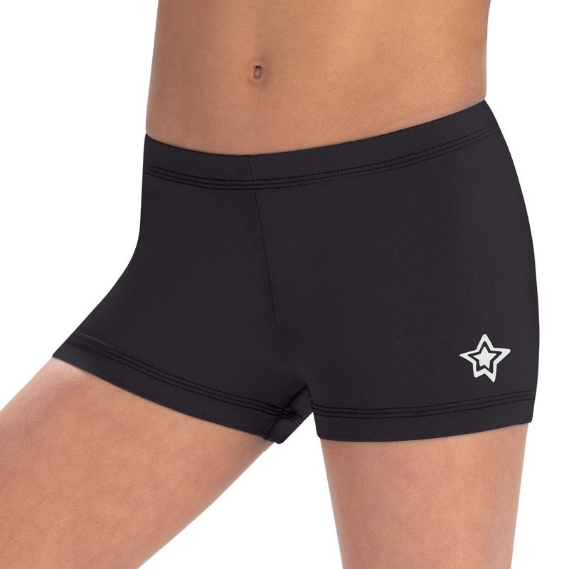 GK Stars Girls Spandex Stretch Athletic Shorts for Gymnastics, Tumbling, Dance, Cheer, and Sports (Black, AXS) - Image 1