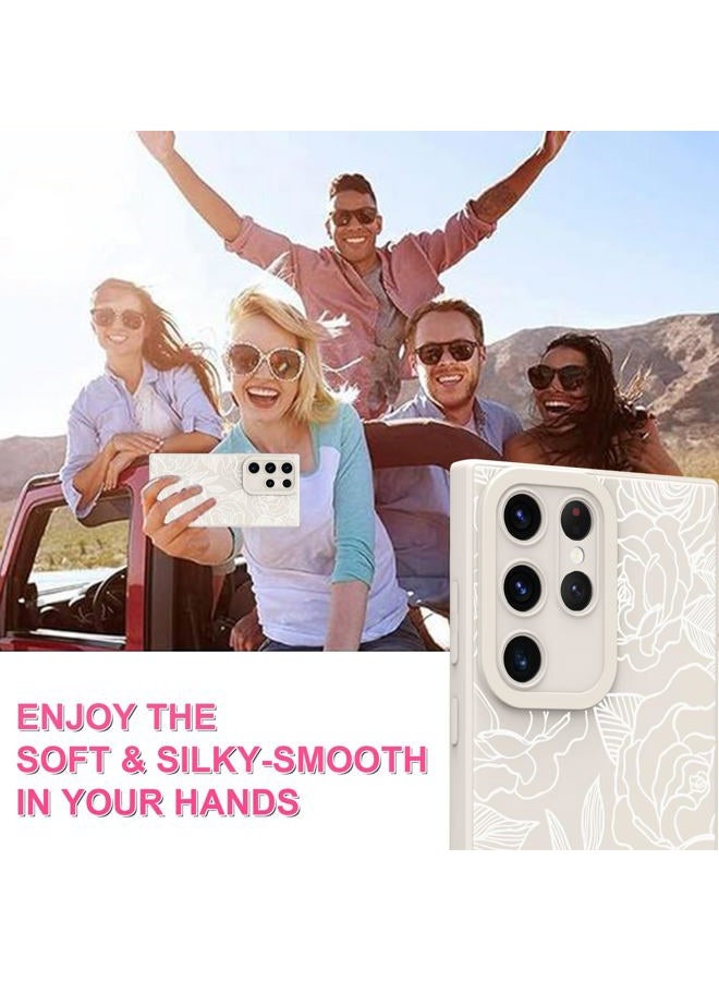 OOK Compatible with Samsung Galaxy S23 Ultra Case, Silicone White Flowers Floral Rose Cute Pattern, TPU Camera Protection Soft Slim Shockproof Phone Cover for Women Girls- White Rose - Image 5