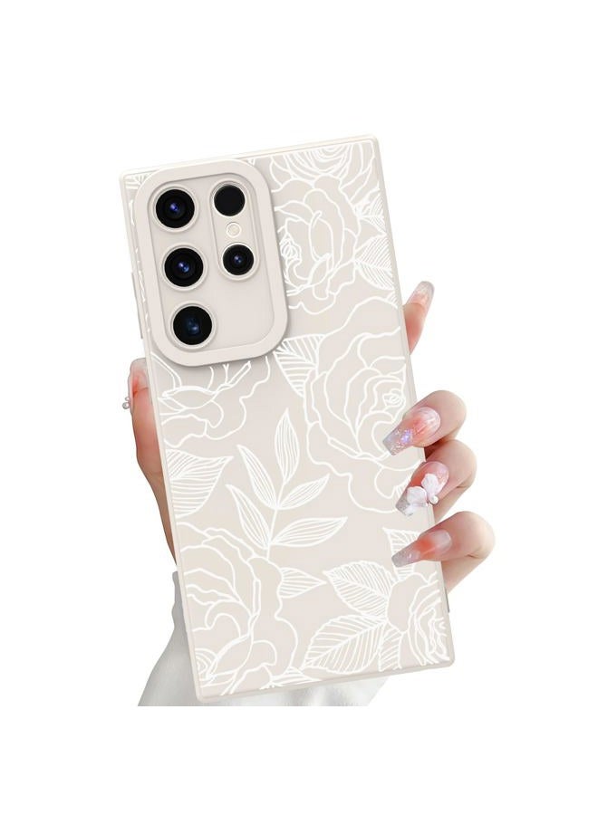OOK Compatible with Samsung Galaxy S23 Ultra Case, Silicone White Flowers Floral Rose Cute Pattern, TPU Camera Protection Soft Slim Shockproof Phone Cover for Women Girls- White Rose - Image 1