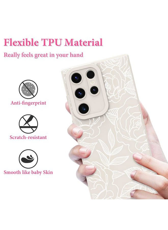 OOK Compatible with Samsung Galaxy S23 Ultra Case, Silicone White Flowers Floral Rose Cute Pattern, TPU Camera Protection Soft Slim Shockproof Phone Cover for Women Girls- White Rose - Image 3