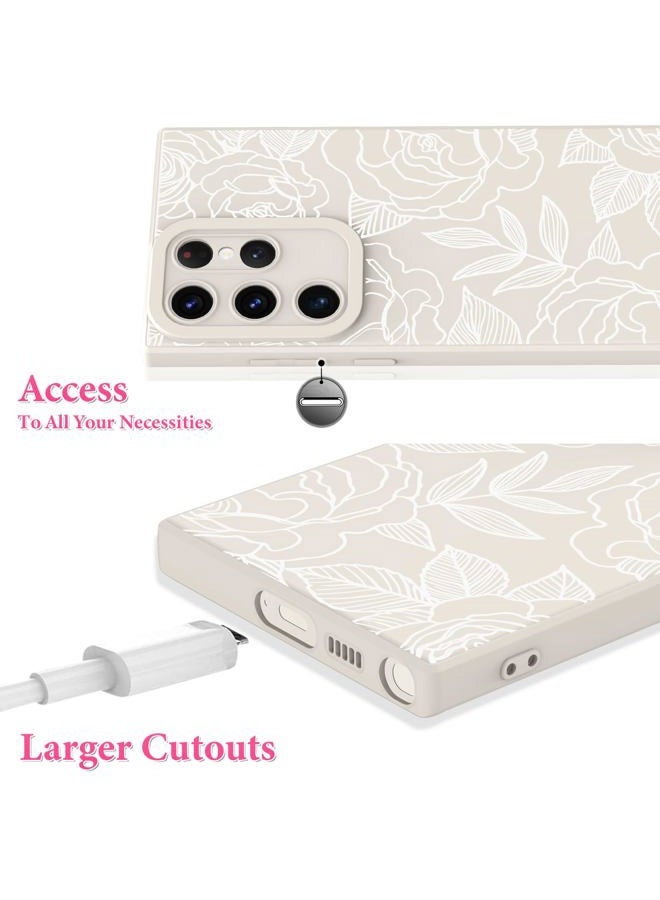 OOK Compatible with Samsung Galaxy S23 Ultra Case, Silicone White Flowers Floral Rose Cute Pattern, TPU Camera Protection Soft Slim Shockproof Phone Cover for Women Girls- White Rose - Image 4