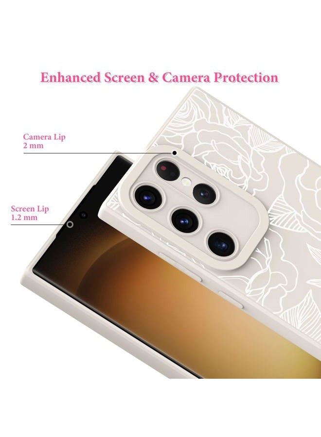 OOK Compatible with Samsung Galaxy S23 Ultra Case, Silicone White Flowers Floral Rose Cute Pattern, TPU Camera Protection Soft Slim Shockproof Phone Cover for Women Girls- White Rose - Image 2