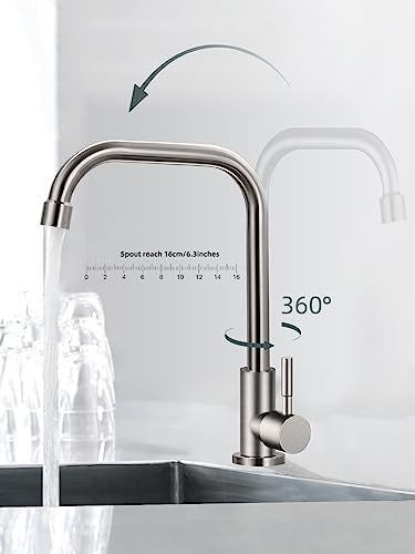Bifordo Cold Only Water Faucet Single Hole Kitchen Sink Faucet SUS304 Stainless Steel Brushed Nickel - Image 4