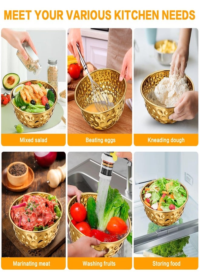طقم أوعية خلط ذهبية من YEJZXY مكون من 5 قطع (4.9/4.2/3.2/2.1/1.6 كوارت)، أوعية خلط متداخلة من الفولاذ المقاوم للصدأ المطروق للمطبخ والطبخ والخبز والسلطة وديكور المنزل، آمنة للغسل في غسالة الأطباق - Image 4
