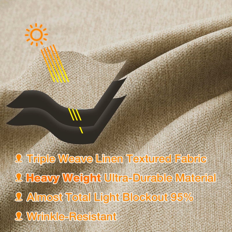 Treatmentex Brown Linen Full Blackout Curtains for Bedroom Thermal Insulated Energy Saving Window Panels Farmhouse Burlap Texture Drapes for Living Room 2 Panels Set Grommet Top 40"x 84"x2 - Image 5