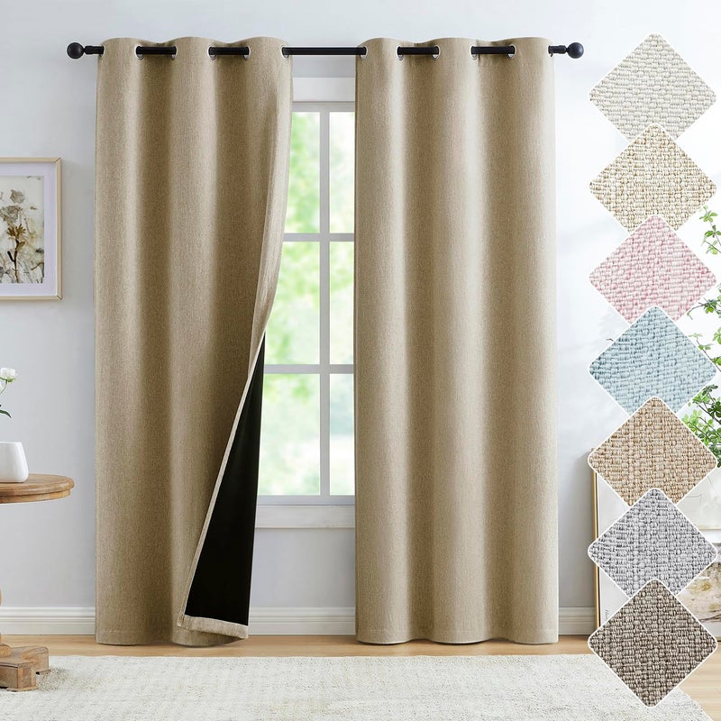Treatmentex Brown Linen Full Blackout Curtains for Bedroom Thermal Insulated Energy Saving Window Panels Farmhouse Burlap Texture Drapes for Living Room 2 Panels Set Grommet Top 40"x 84"x2 - Image 1