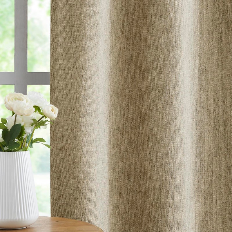 Treatmentex Brown Linen Full Blackout Curtains for Bedroom Thermal Insulated Energy Saving Window Panels Farmhouse Burlap Texture Drapes for Living Room 2 Panels Set Grommet Top 40"x 84"x2 - Image 2