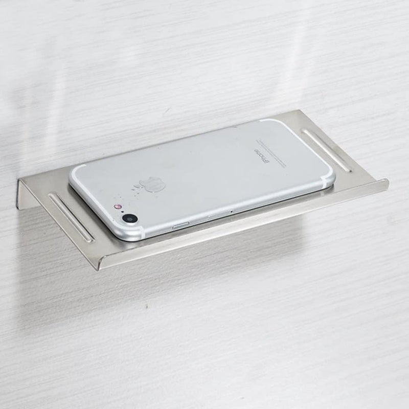 Hallyware Bathroom Small Cell Phone Shelf Stainless Steel Anti-Slip Phone Holder Stand Wall Mounted for Small Speaker Smartphone Baby Wipes, Brushed - Image 2