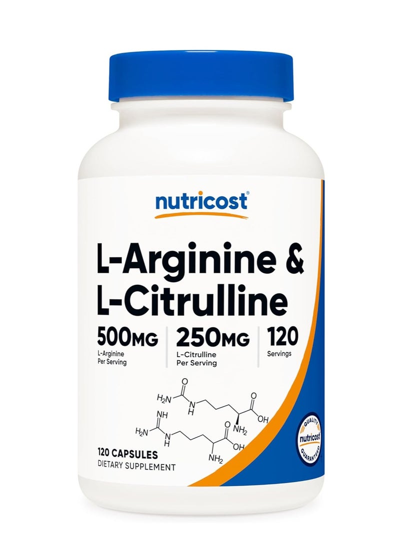 Nutricost L-Arginine L-Citrulline Complex 750mg, 120 Capsules - Non-GMO