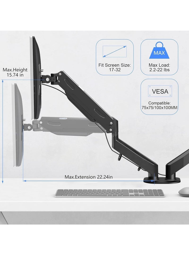 TIGER Dual Monitor Arm 32-inch – Adjustable Desk Mount, VESA Bracket for 17-32 inch Monitors, Supports up to 22lbs, Double Gas Spring Arm for Smooth Adjustment  - Image 3
