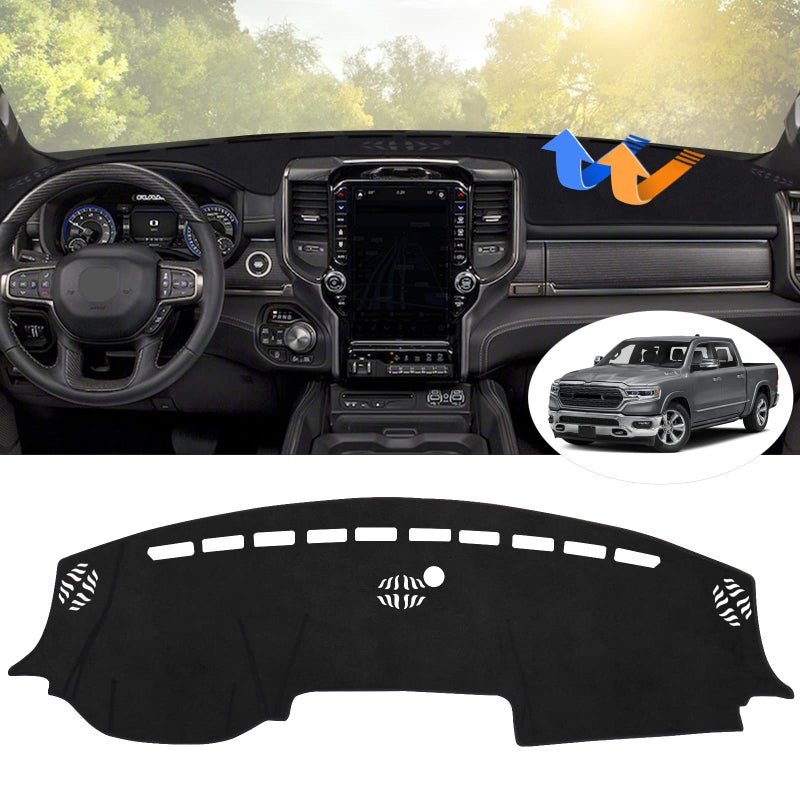 Autorder Dashboard Cover Mat for 20192026 Dodge Ram 1500 2500 3500 Accessories Dash Cover Flannel Dash Mat Sunshade Glare UV Rays Protector Black