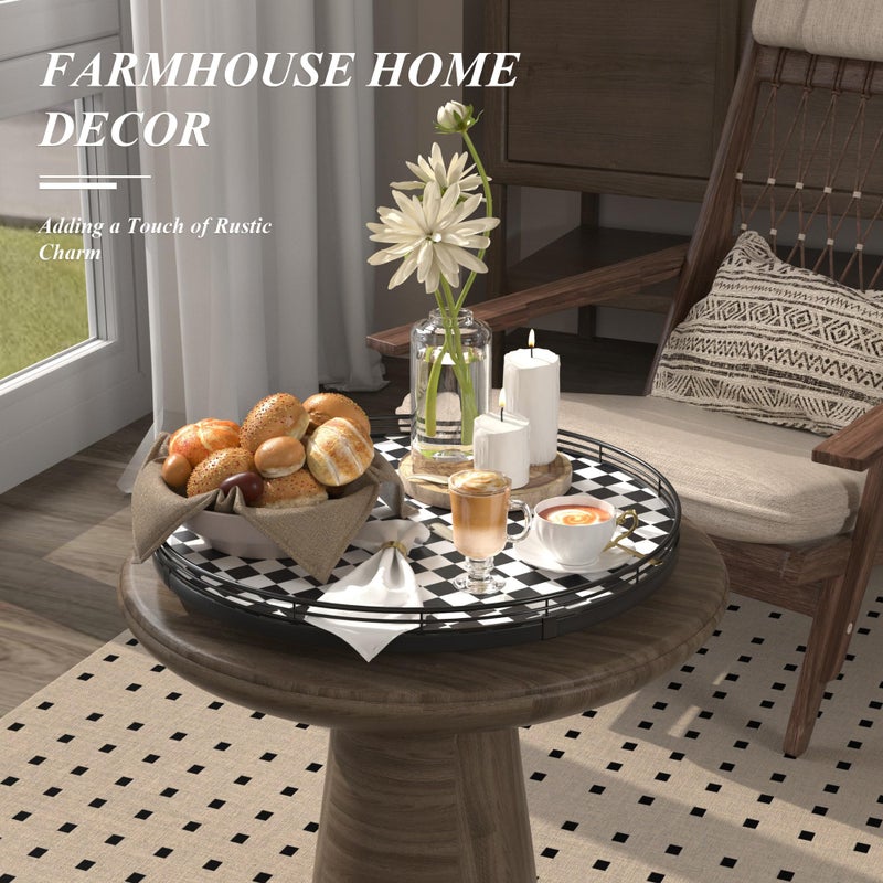 AMH 16" Black and White Kitchen Lazy Susan Turntable, Round Checkered Decorative Tray, Large Lazy Susan for Dining Table Centerpiece, Pantry, Kitchen, Bathroom, Countertop, Cupboard, Home Decor - Image 4