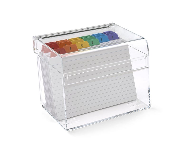 OSCO Clear Acrylic Index Box, Large, A to Z Divider Tabs, 100 Lined Note Cards, 7" x 5", Ruled Revision Flash Cards, Recipe Notes, Office Contact Filing, Desktop Organiser, 177 x 127 mm - Image 1