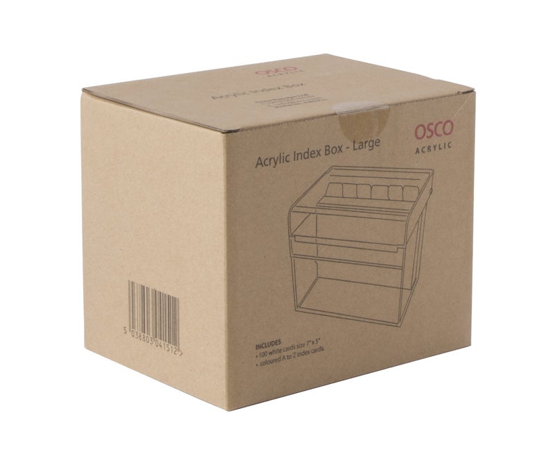 OSCO Clear Acrylic Index Box, Large, A to Z Divider Tabs, 100 Lined Note Cards, 7" x 5", Ruled Revision Flash Cards, Recipe Notes, Office Contact Filing, Desktop Organiser, 177 x 127 mm - Image 4