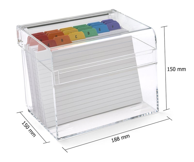 OSCO Clear Acrylic Index Box, Large, A to Z Divider Tabs, 100 Lined Note Cards, 7" x 5", Ruled Revision Flash Cards, Recipe Notes, Office Contact Filing, Desktop Organiser, 177 x 127 mm - Image 3